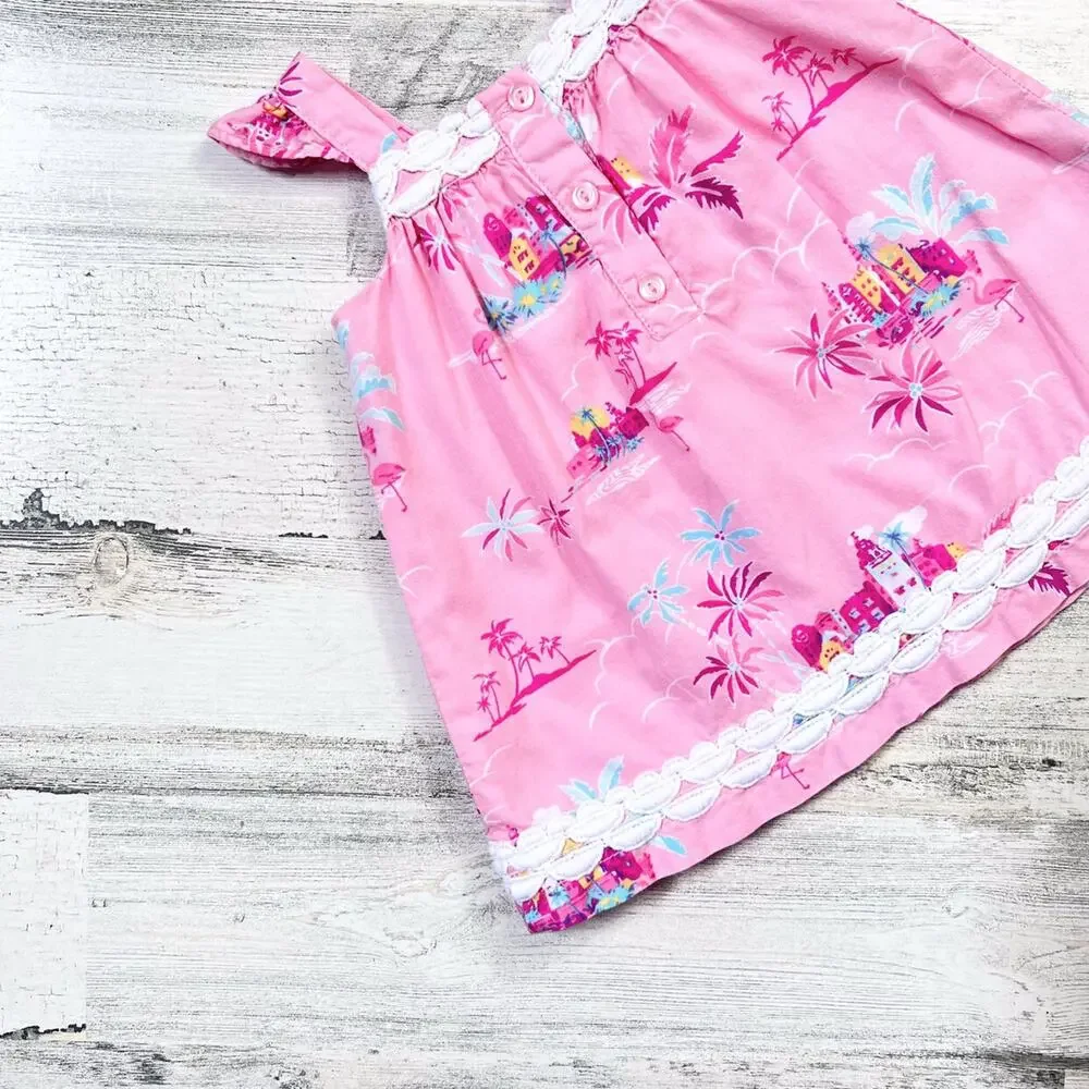 🌵3/$20 Janie and Jack Dress Girls 0-3M Pink Tropical Resort A-Line Sleeveless